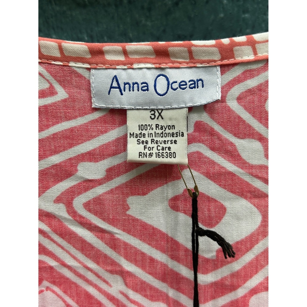 Anna‎ Ocean Women's 3X Pink White Diamond Print Tiered Ruffle Long Sleeve Top - Picture 2 of 5